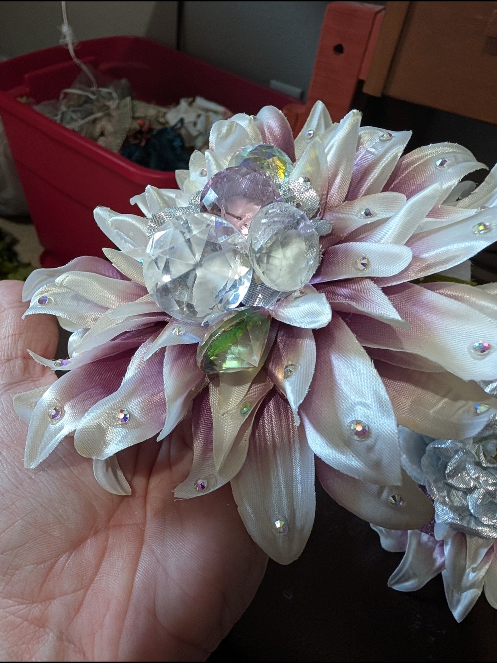 Pink & Silver Floral Hair Clips - Sparkling Petal Accents - Picture 4 of 12